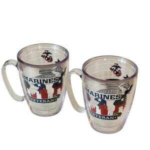 Vintage Marine Veteran Tervis Tumbler Mugs USMC United States 17oz 4.75" x 3.5"